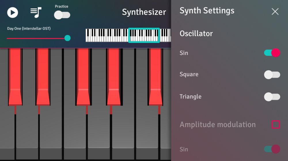 synthesizer settings in piano 3d